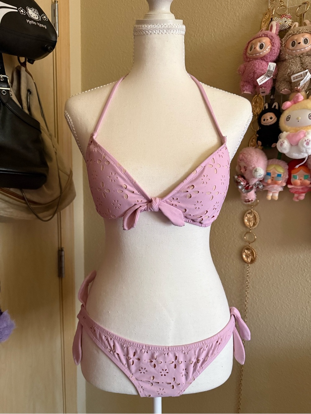 J. Crew Pink Eyelet Tie Bikini Set